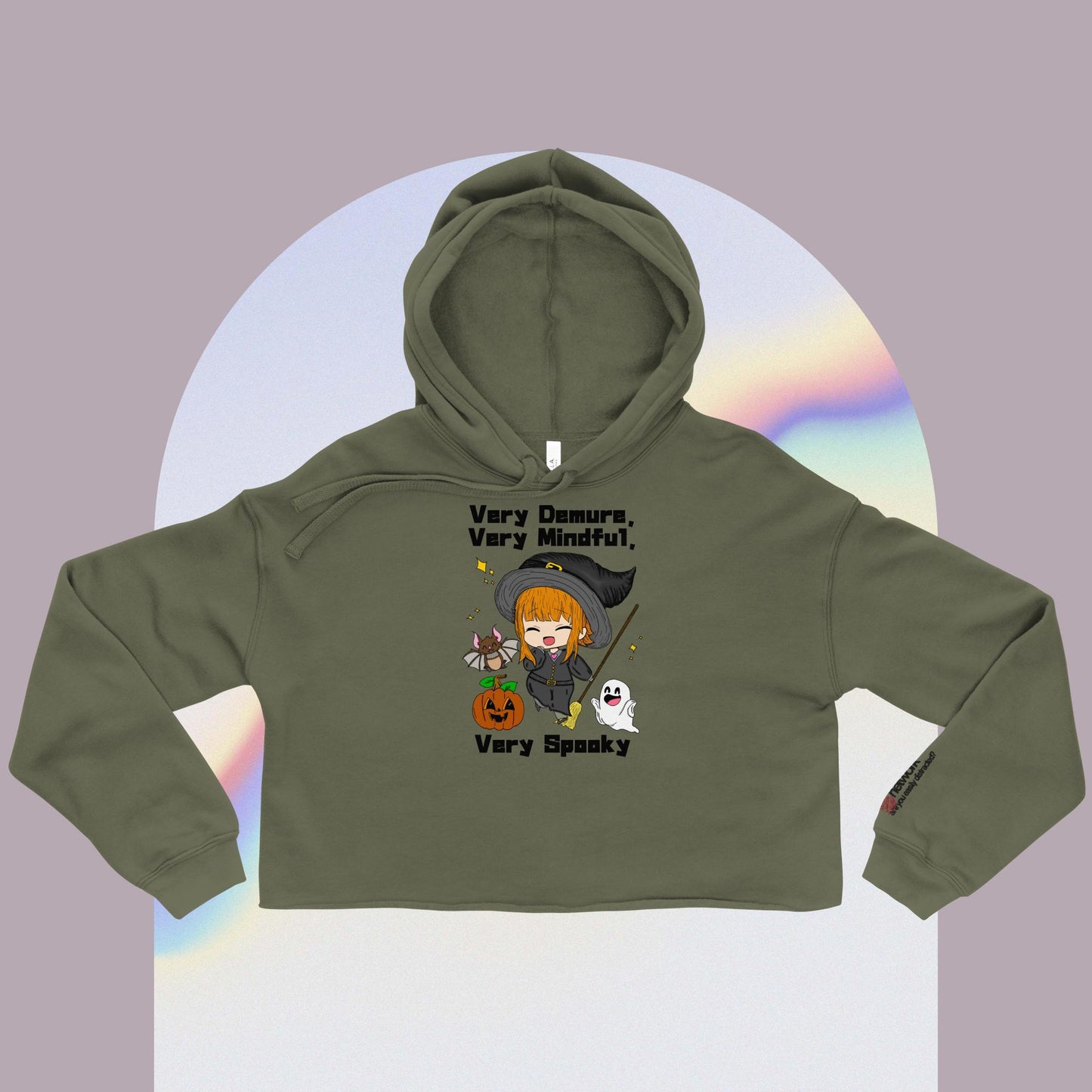 Very Demure, Very Mindful, Very Spooky Crop Hoodie